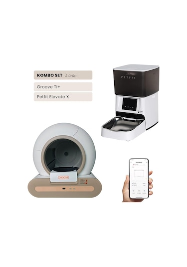 Groove Ti+ Wi-fi Akıllı Otomatik Kedi Tuvaleti Kahverengi + Petfit Elevate X 4l Wi-fi Akıllı Otomatik Mama Kabı Besleme Ünitesi Bundle