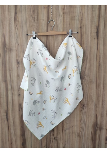 Desenli Müslin Kız Erkek Bebek Battaniyesi Oeko-texli %100 Pamuklu D Puset Örtüsü Yenidoğan 90x80cm Turuncu