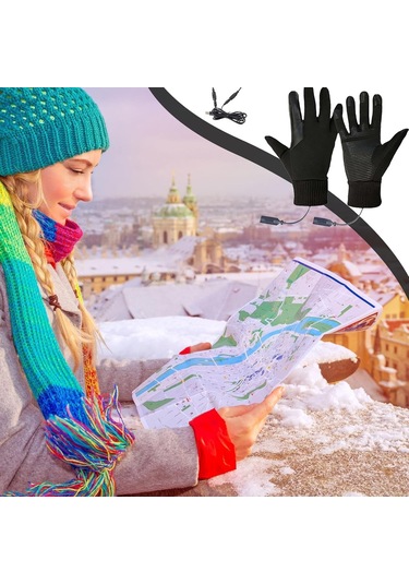 Isıtmalı Kayak Eldivenleri, Su Geçirmez Pil İle Çalışan Kış İş Eldivenleri, Snowboard Isıtmalı Ekipman Siyah