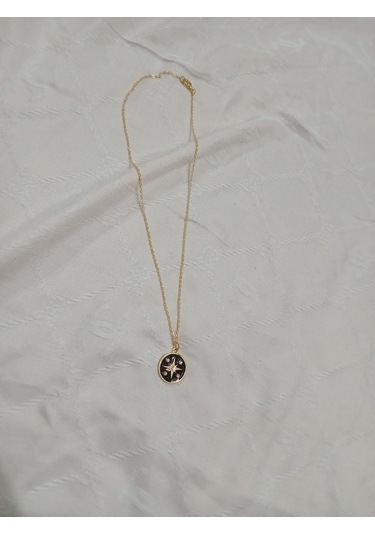 Yuvarlak Siyah Kuzey Yıldızı Kolye Siyah