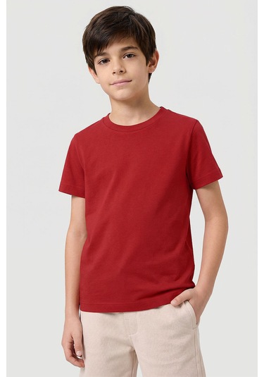 Fiesta O Yaka Standart Fit Basic Unisex Çocuk T-shirt - 11328 Kırmızı