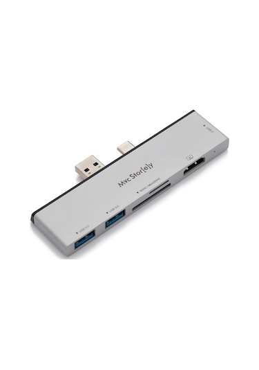 Surface Pro 7 Hdmı Çevirici Usb Çoklayıcı 4K Usb-C Çevirici-Gümüş