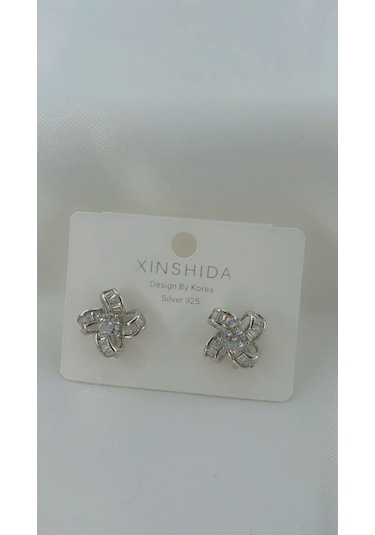 Kadın Fırıldak Model Zirkon Taşlı Küpe Gümüş Renk Gümüş