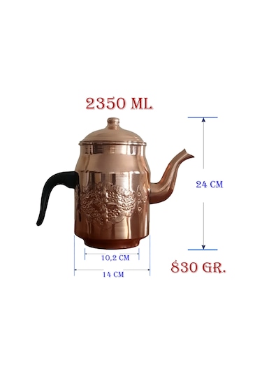 Binbir Trend Işlemeli Battal Boy Bakır Kahveci Demliği 2.3 L Bakır