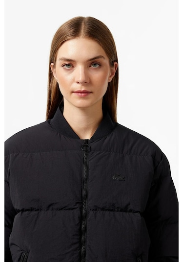 Lacoste Relaxed Fit Down Fill Jacket Kaztüyü Dolgu Dik Yaka Siyah Kadın Mont