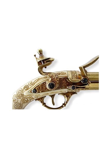 Denix Dekoratif Replika Döner 2 Namlulu Çakmaklı Tabanca, Fransa 18. Yüzyıl