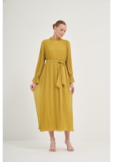 FTZ Women Ftz Plise Şifon Elbise Kivi 31019 Kivi Yeşil