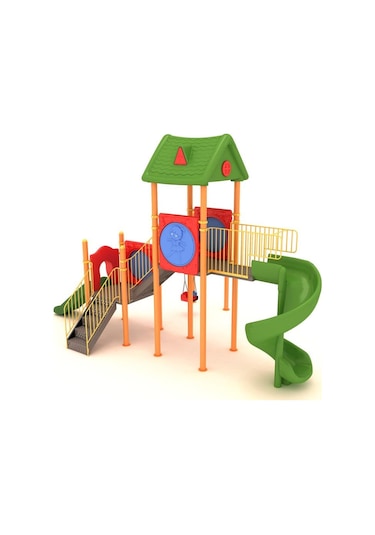 Çocuk Oyun Grubu İki Kuleli, Ev Temalı 7.5mx5.25m-64 Çok Renkli