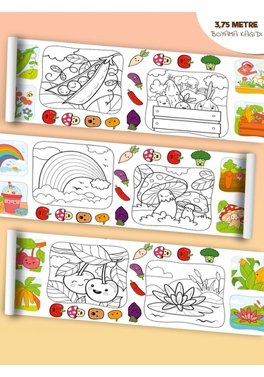 Doğa Temalı Bebek Ve Çocuk Için Örnek Resimli 3,75 Metre Rulo Boyama Kağıdıı Karışık