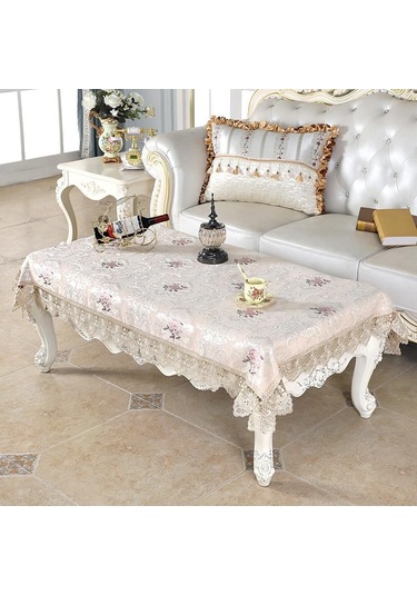 Bej Avrupa Tarzı Sehpa Örtüsü Dantel Nakış Masa Örtüsü Nakış Masa Örtüsü Ev Mobilya Kapak Masa Örtüsü