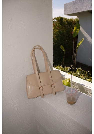 Shule Bags Calvino Vintage Baget Çanta Krem Krem