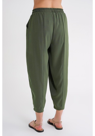 4307 Kadın Beli Lastikli Parçalı Şalvar Pantolon Haki Haki