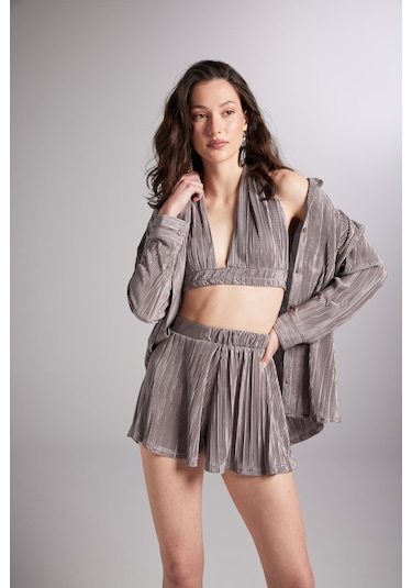Holly Lolly Beli Lastikli Mini Comfy Şort Vizon