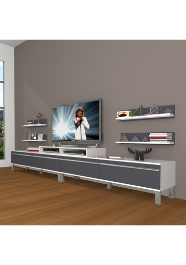Decoraktiv Ekoflex 360r Mdf Krom Ayaklı Tv Ünitesi Tv Sehpası Beyaz - Antrasit