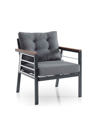 Lara Metal Bahçe Balkon Takımı 2+1+1+ahşap Masa Antrasit