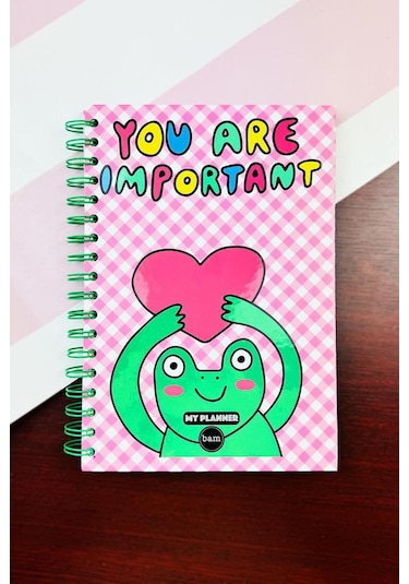 You Are Important Tasarımlı Spiralli Sticker'lı Tarihsiz Konuşan Ajanda Haftalık Planlayıcı renkli