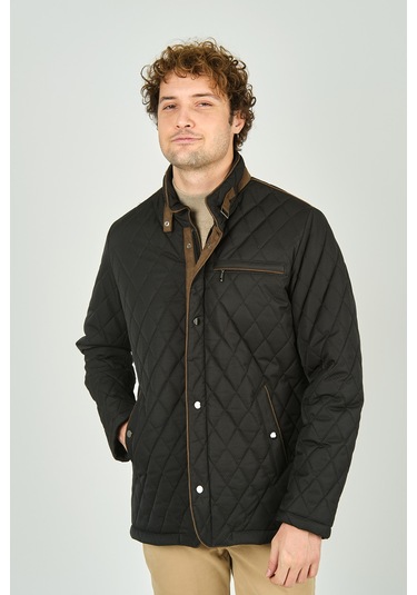 Daynax Erkek Dik Yaka Fermuar Ve Çıtçıt Kapamalı Kapitone Kaban 1000 Koyu Yeşil Koyu Yeşil