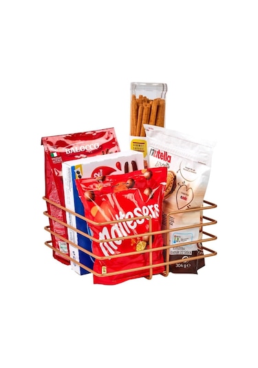 Rose Çok Amaçlı Oval Köşeli Kare Sepet - Metal Paslanmaz Rose