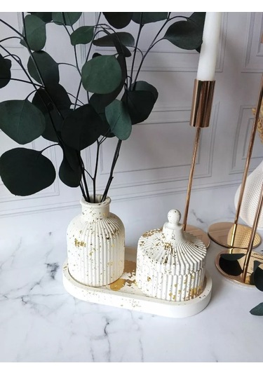 Cre Art Kuru Çiçekler İçin Dekoratif Alçı Set Ev Dekorasyonu İçin Kuru Çiçek Vazosu Alçı Seti 152751134 Gri