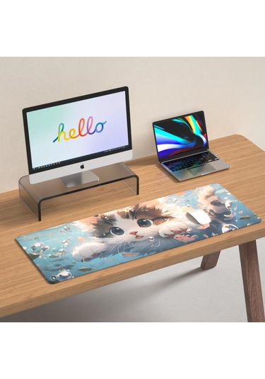 Geeksen Sevimli Kedi Desenli Büyük Boy Anti-kayar Ofis Ve Oyun Mouse Pad 60x30cm