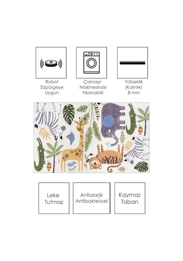 West Home Makinede Yıkanabilir Kaymaz Taban Leke Tutmaz Eğitici Halı Bebek Ve Çocuk Halısı Oyun Matı Wh 563 Green