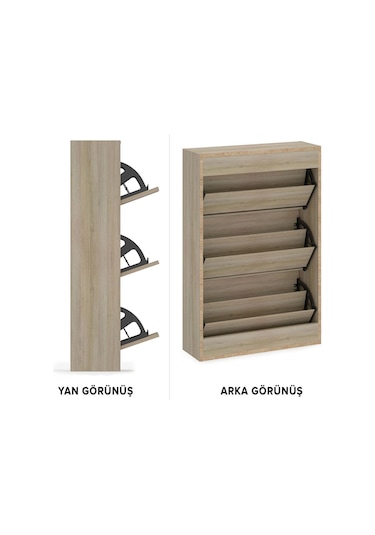 Ceha 3'lü Düşer Kapaklı Ahşap Ayakkabılık - Egger Meşe A.AYK-3/MEŞE