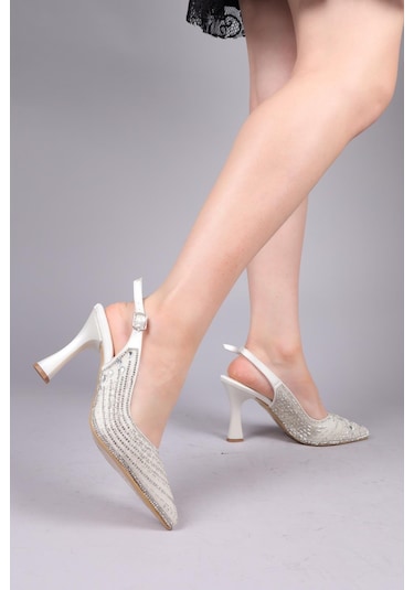 Melk Damla Taşlı Arka Açık Stiletto Sedef-8482 Sedef