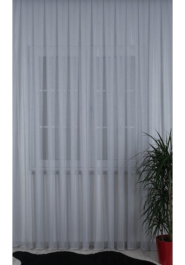 Damla Keten Görünümlü Leno Tül Perde Pilesiz Gri - Gri