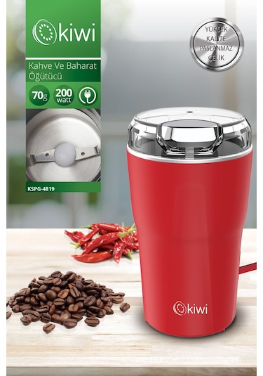 Kiwi KSPG-4819 Paslanmaz Çelik Kahve ve Baharat Öğütücü Kırmızı