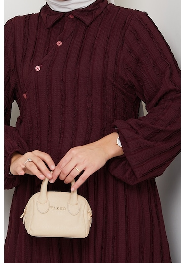 Çapraz Bağlamalı Bürümcük Elbise 1617 - Mürdüm Mürdüm