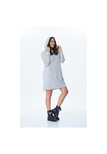Kapüşonlu Uzun Sweat Shirt Elbise -428 Açık Mavi