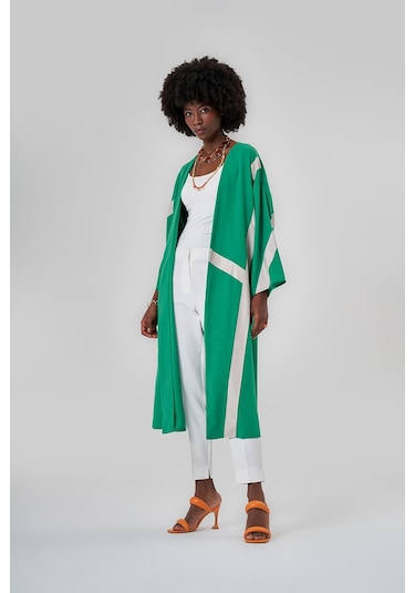 Mizalle Şeritli Renkli Kimono Çok Renkli