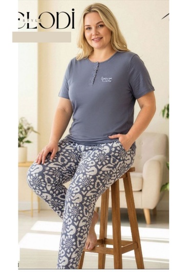 Melodi 8075 Kısa Kol %100 Pamuk Kadın Pijama Takımı V1 Gri