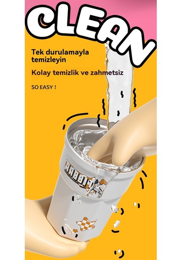 Mengtuo İç Astar 316 Paslanmaz Çelik Kahve Fincanı Karikatür Yüksek Değerli Termos Bardak Pembe