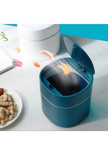 Tongxida Ev Mini Masaüstü Çöp Kutusu Kapaklı, Dudak Mavi, Pratik Temizleme Silindir Kutusu/ Mavi
