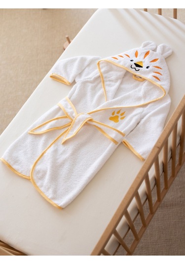 %100 Pamuk Kutulu Hediye Yenidoğan/bebek Bornoz Seti 4 Parça / Kelebek Kar Beyaz