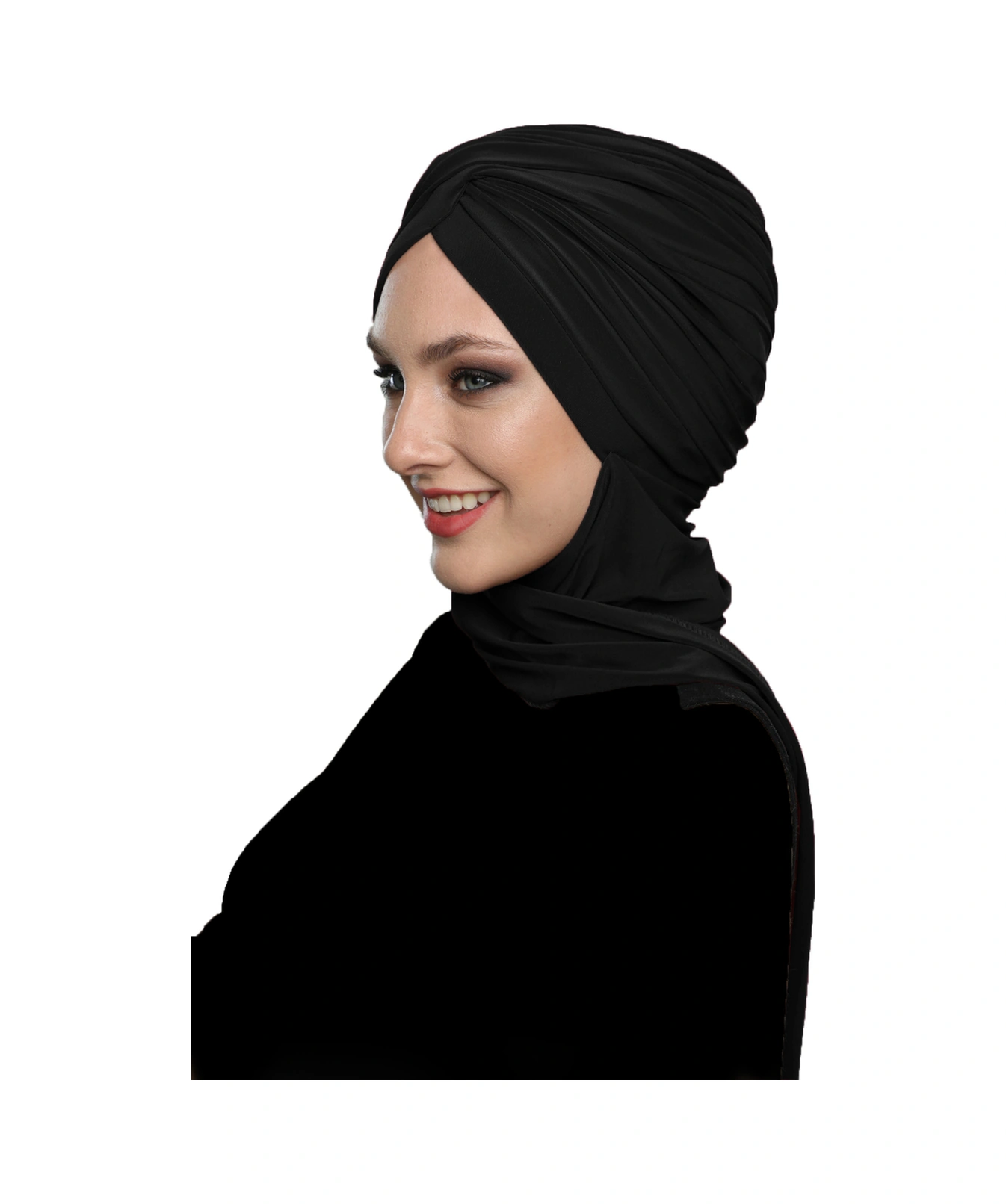 Çapraz W Atkılı Siyah Hazır Türban Tesettür Bone Siyah