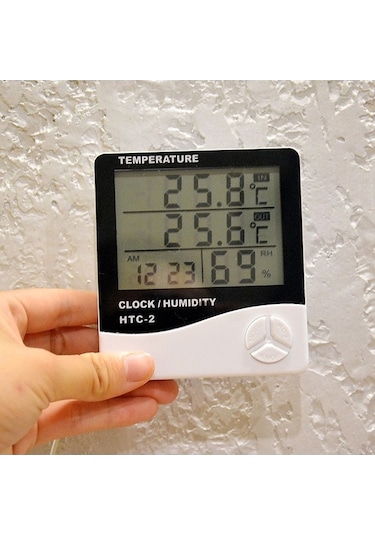 Pazly Dijital İç/dış Termometre Ve Higrometre, Büyük Ekranlı Saatli Nem Ölçer, Duvar Ve Masa Montajlı