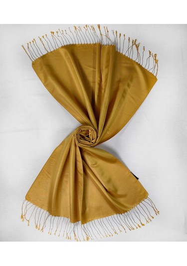 Mısırlı Eşarpları Çift Taraflı Düz Renk Ipek Şal Koyu Gold