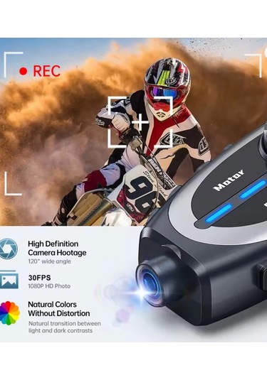 Q29 Motosiklet Kask Bluetooth Kulaklık Eşleşmeli 1080p Kamera Geniş Açı Su Geçirmez Intercom