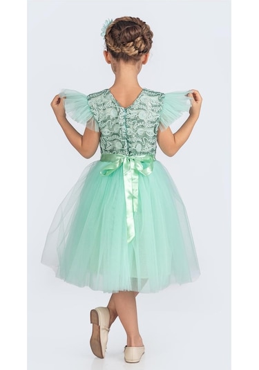 Tüllü Kız Çocuk Kpl Elbise Mnk0526 Mint Yeşili