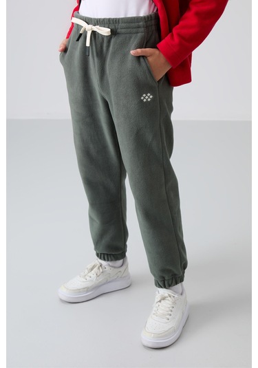 Tommy Life Haki Kalın Yumuşak Dokulu Standart Fit Nakışlı Polar Erkek Çocuk Eşofman Alt - 11220 Haki