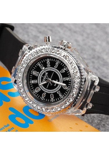 Yingfu Siyah Moda Taklidi Led Işıklı Kadın Spor Dijital Kol Saati Diğer