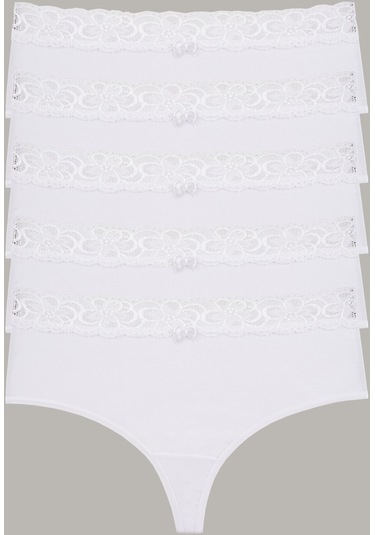 Kadın Külot Yüksek Bel Tanga Büyük Beden 5 Li Paket Beyaz 26302 R01 Beyaz