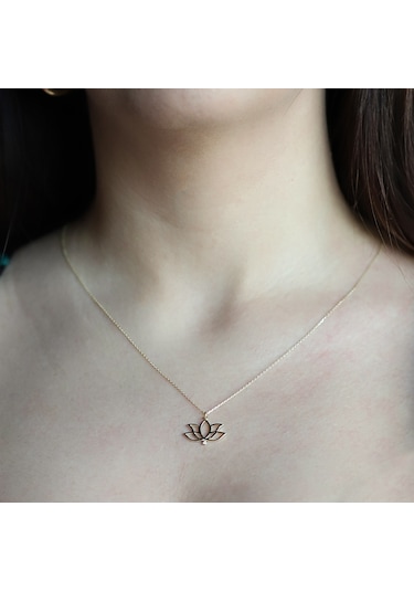 14 Ayar Sarı Altın Lotus Çiçek Kolye