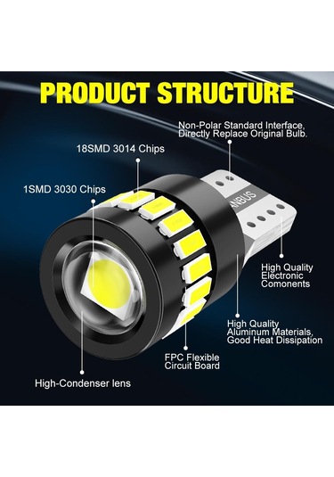 jmsstore 2 Adet W5w T10 Led Ampuller Canbus 3014 + 3030 18smd 6000 K 168 194 Led 5w5