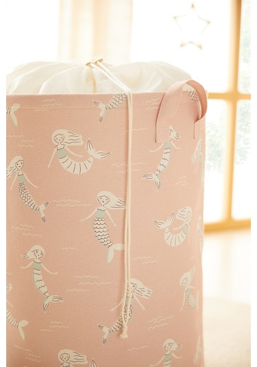 Ocean Home Textile Çocuk Odası Ağzı Büzgülü Deniz Kızı Oyuncak Sepeti 36 x 48 cm