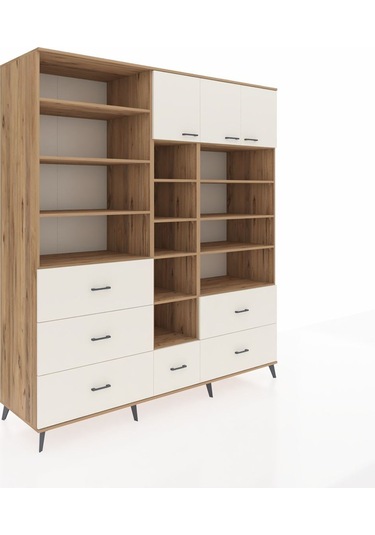 Kronos Dolap 17 Raflı 6 Çekmeceli 3 Kapaklı 220x59x243 Çam-aytaşı/aytaşı Aytası/aytası