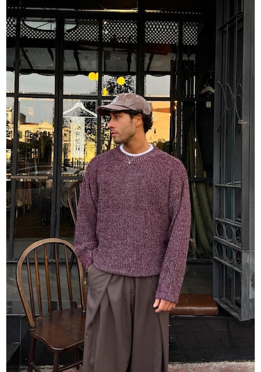 Flaw Örgü Model Triko Kazak Bordo-28488 Bordo