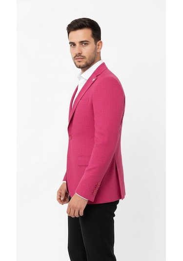 Plus Scorpion Fuşya Erkek Slim Fit Tek Düğmeli Blazer Ceket Astarlı, Şık Ve Modern Kesim Fuşya